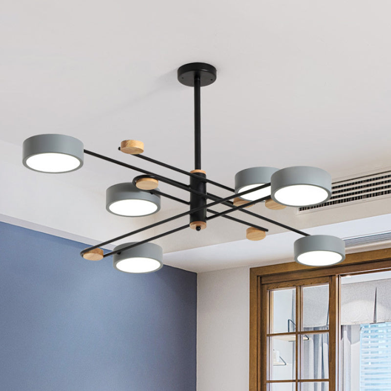 Nordic Chandelier with 6 Lights: Modern Sputnik Design, Gold/Grey/White-Wood Finish, Acrylic Shade – Perfect for Living Rooms