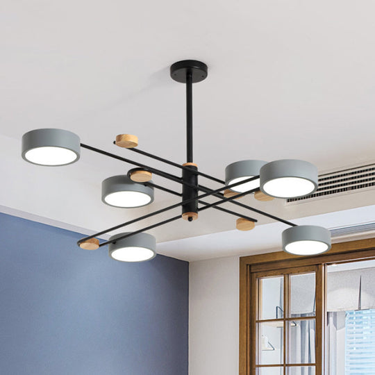 Nordic Chandelier with 6 Lights: Modern Sputnik Design, Gold/Grey/White-Wood Finish, Acrylic Shade – Perfect for Living Rooms