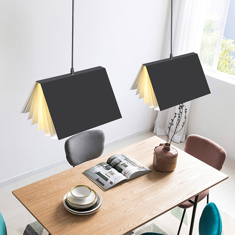 Cafe Pendant Lamp - Book Design, Metal Construction, Single-Bulb, Macaron Ceiling Hang Light in Blue/Pink/Black