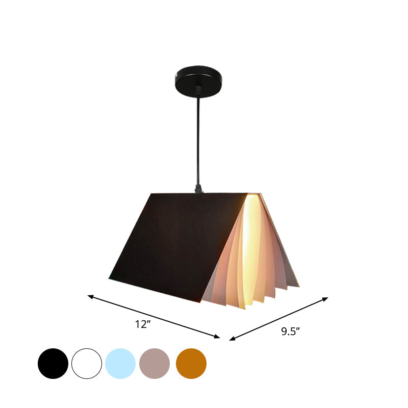 Cafe Pendant Lamp - Book Design, Metal Construction, Single-Bulb, Macaron Ceiling Hang Light in Blue/Pink/Black