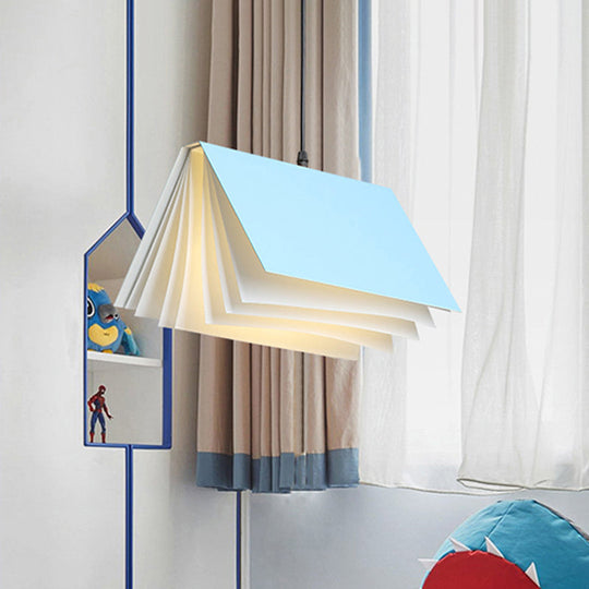 Cafe Pendant Lamp - Book Design, Metal Construction, Single-Bulb, Macaron Ceiling Hang Light in Blue/Pink/Black