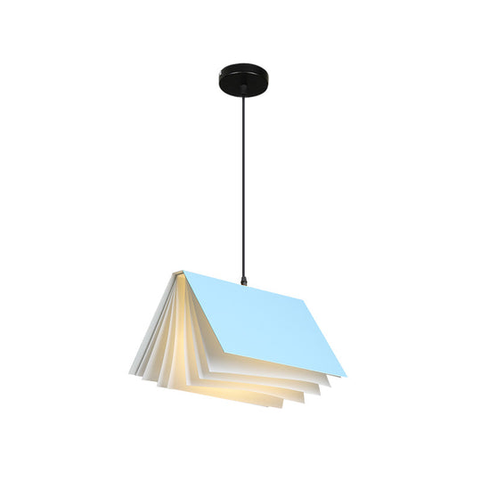 Cafe Pendant Lamp - Book Design, Metal Construction, Single-Bulb, Macaron Ceiling Hang Light in Blue/Pink/Black
