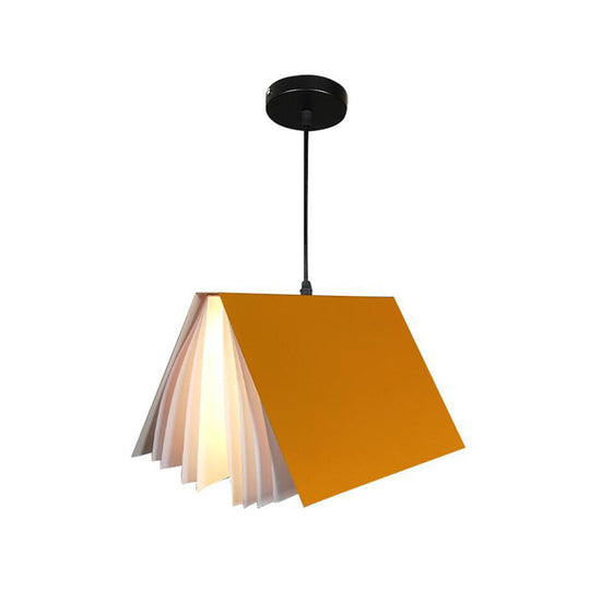 Cafe Pendant Lamp - Book Design, Metal Construction, Single-Bulb, Macaron Ceiling Hang Light in Blue/Pink/Black