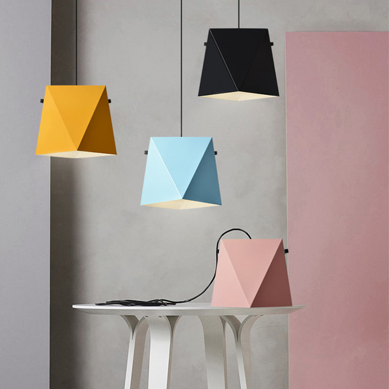Geometric Pendant Ceiling Light in Macaron Iron, Down Lighting with 1 Bulb - Pink/Black/Blue