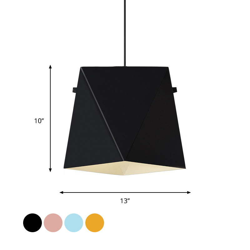 Geometric Pendant Ceiling Light in Macaron Iron, Down Lighting with 1 Bulb - Pink/Black/Blue