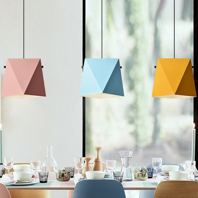 Geometric Pendant Ceiling Light in Macaron Iron, Down Lighting with 1 Bulb - Pink/Black/Blue