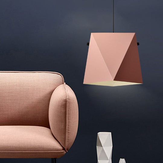 Geometric Pendant Ceiling Light in Macaron Iron, Down Lighting with 1 Bulb - Pink/Black/Blue