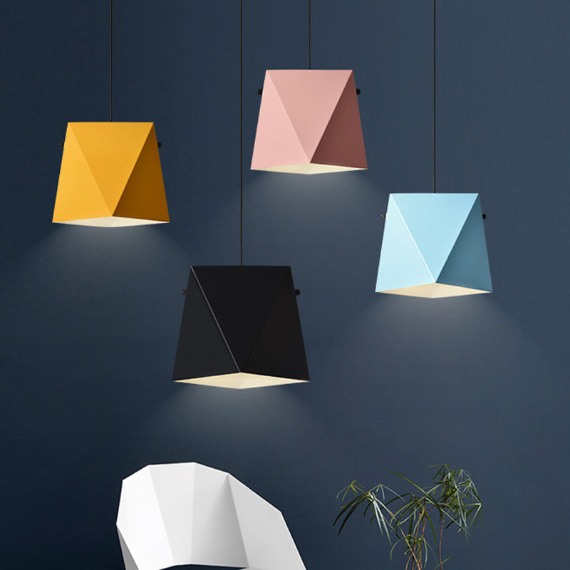 Geometric Pendant Ceiling Light in Macaron Iron, Down Lighting with 1 Bulb - Pink/Black/Blue