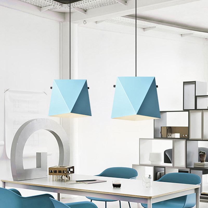 Geometric Pendant Ceiling Light in Macaron Iron, Down Lighting with 1 Bulb - Pink/Black/Blue