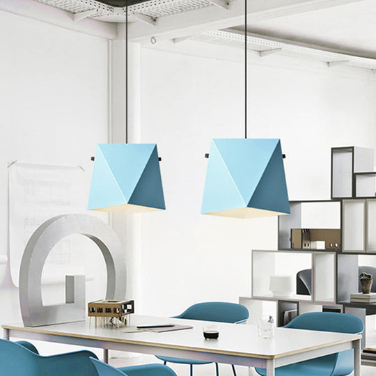 Geometric Pendant Ceiling Light in Macaron Iron, Down Lighting with 1 Bulb - Pink/Black/Blue