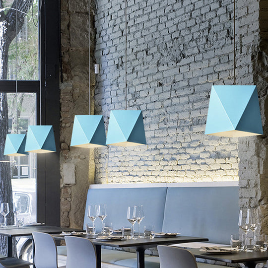 Geometric Pendant Ceiling Light in Macaron Iron, Down Lighting with 1 Bulb - Pink/Black/Blue