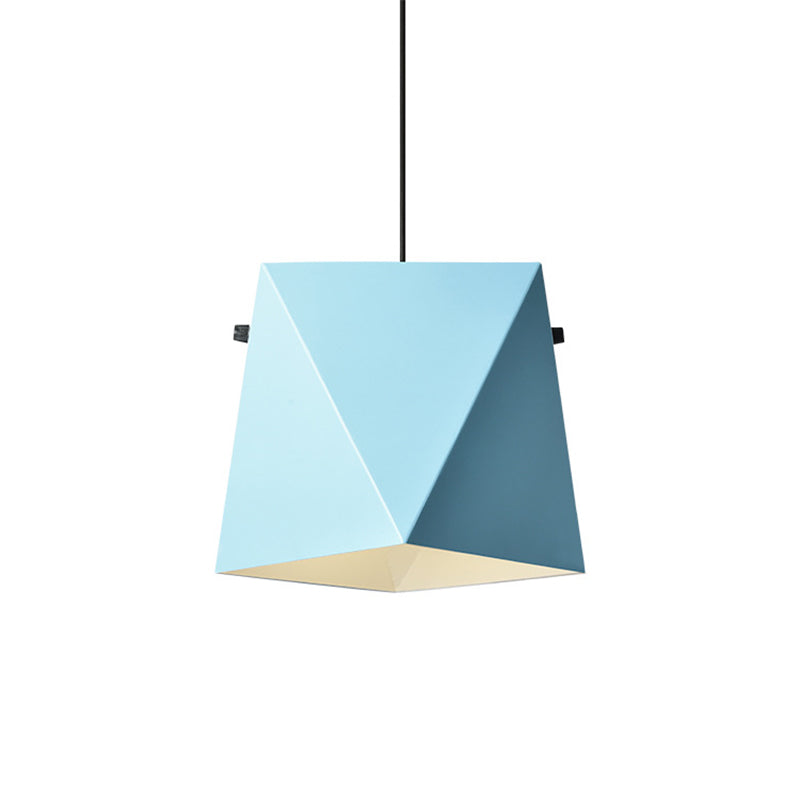 Geometric Pendant Ceiling Light in Macaron Iron, Down Lighting with 1 Bulb - Pink/Black/Blue