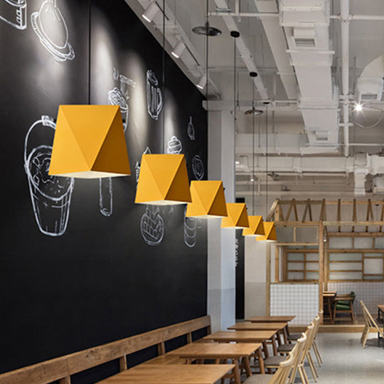 Geometric Pendant Ceiling Light in Macaron Iron, Down Lighting with 1 Bulb - Pink/Black/Blue