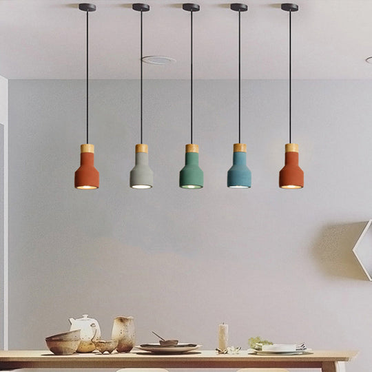 Mini Cement Macaron Pendant Light for Kitchen Bar - Single Green/Grey/Blue with Wood Pendulum