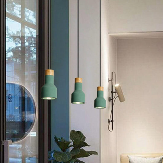 Mini Cement Macaron Pendant Light for Kitchen Bar - Single Green/Grey/Blue with Wood Pendulum