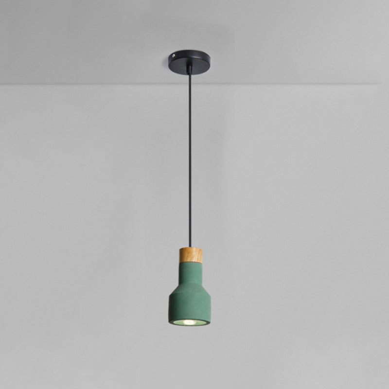 Mini Cement Macaron Pendant Light for Kitchen Bar - Single Green/Grey/Blue with Wood Pendulum