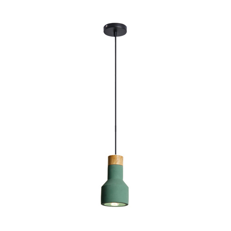 Mini Cement Macaron Pendant Light for Kitchen Bar - Single Green/Grey/Blue with Wood Pendulum
