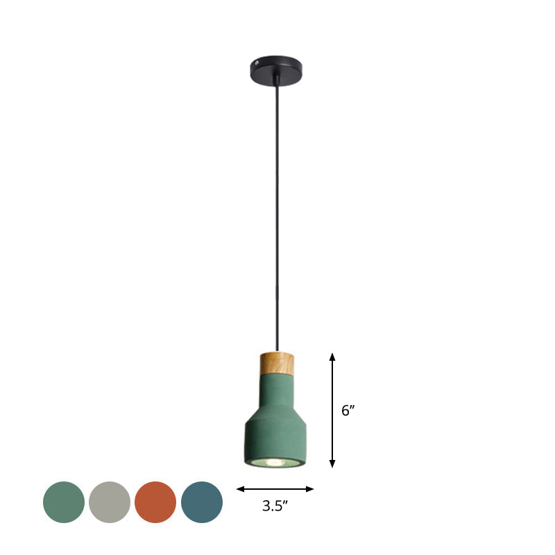 Mini Cement Macaron Pendant Light for Kitchen Bar - Single Green/Grey/Blue with Wood Pendulum