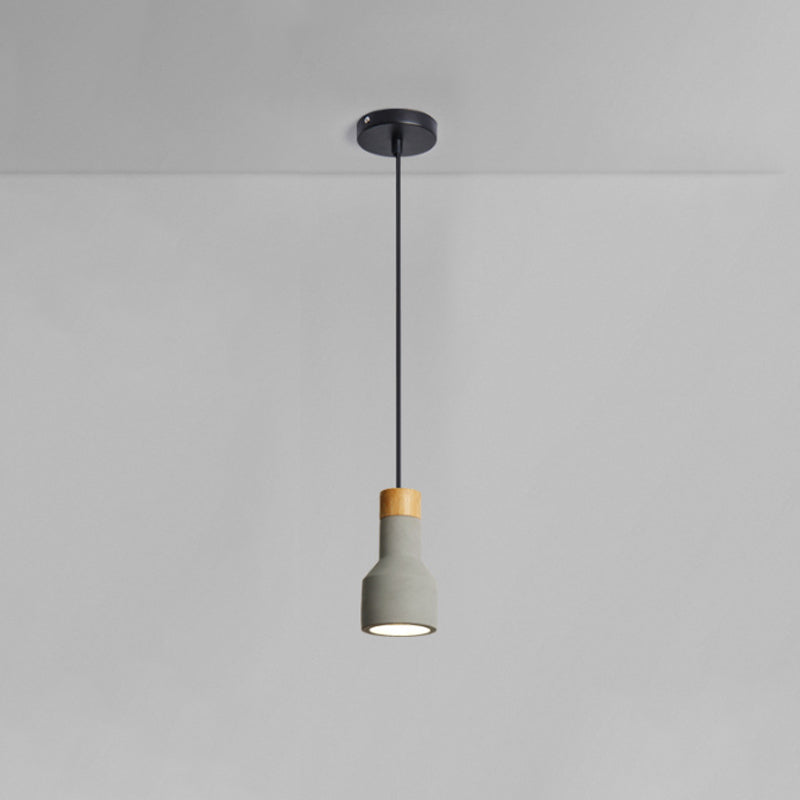 Mini Cement Macaron Pendant Light for Kitchen Bar - Single Green/Grey/Blue with Wood Pendulum
