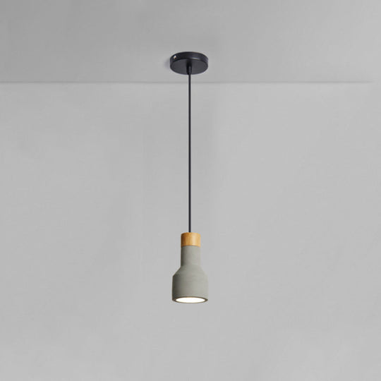 Mini Cement Macaron Pendant Light for Kitchen Bar - Single Green/Grey/Blue with Wood Pendulum