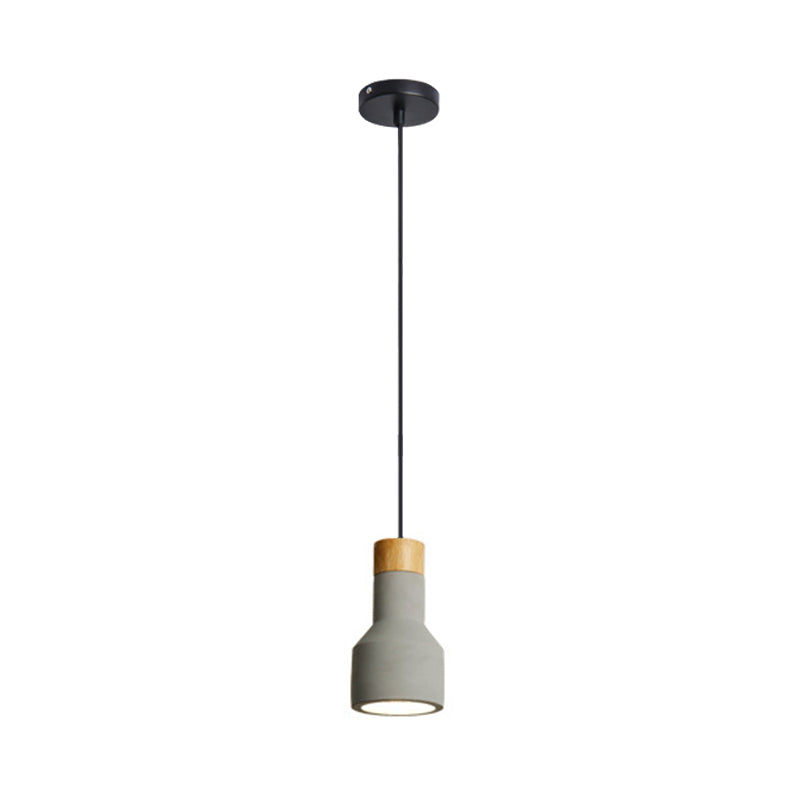Mini Cement Macaron Pendant Light for Kitchen Bar - Single Green/Grey/Blue with Wood Pendulum