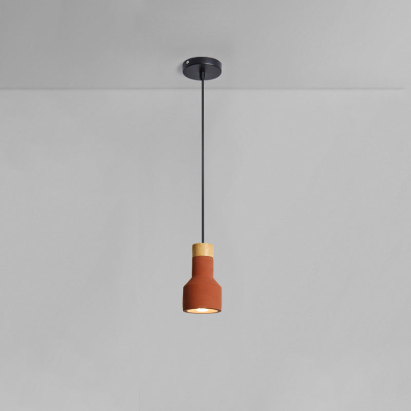 Mini Cement Macaron Pendant Light for Kitchen Bar - Single Green/Grey/Blue with Wood Pendulum