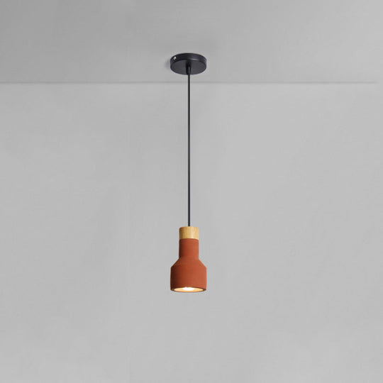 Mini Cement Macaron Pendant Light for Kitchen Bar - Single Green/Grey/Blue with Wood Pendulum