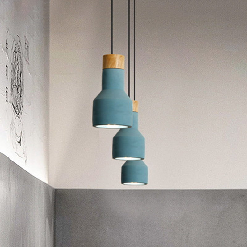 Mini Cement Macaron Pendant Light for Kitchen Bar - Single Green/Grey/Blue with Wood Pendulum