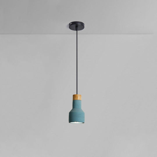 Mini Cement Macaron Pendant Light for Kitchen Bar - Single Green/Grey/Blue with Wood Pendulum