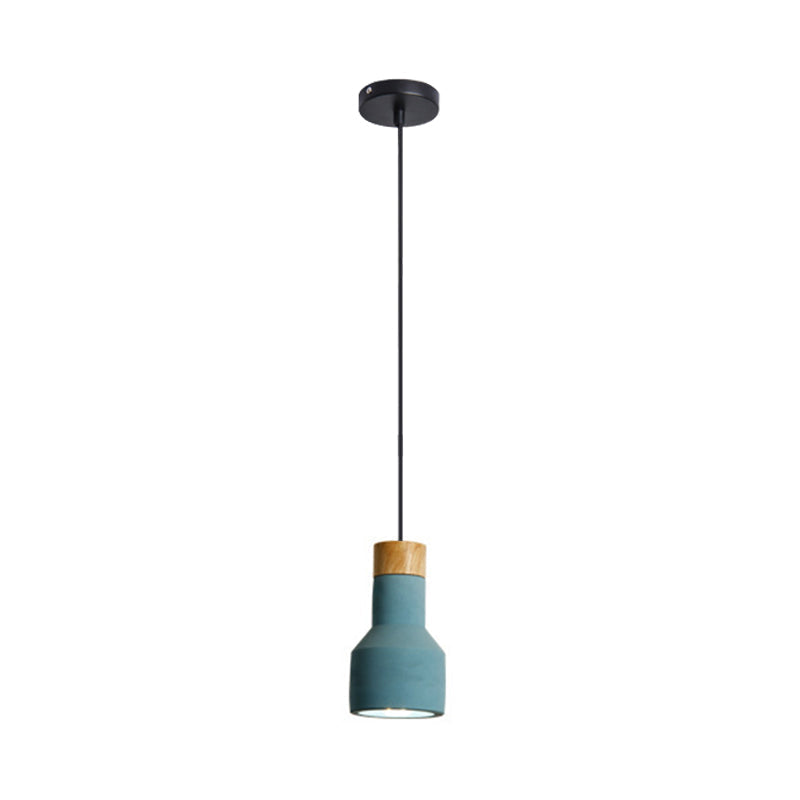 Mini Cement Macaron Pendant Light for Kitchen Bar - Single Green/Grey/Blue with Wood Pendulum