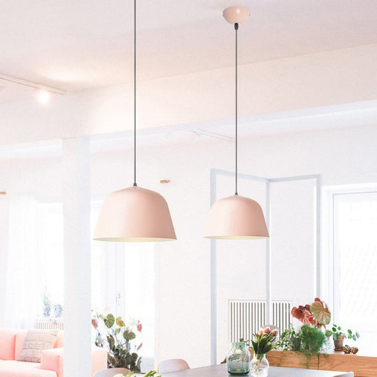 Macaron Single-Bulb Pendant Light with Pink/Grey/Green Bowl Shade, Iron Finish | 10"/12.5" Width