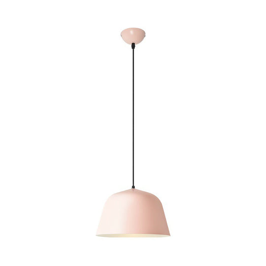 Macaron Single-Bulb Pendant Light with Pink/Grey/Green Bowl Shade, Iron Finish | 10"/12.5" Width