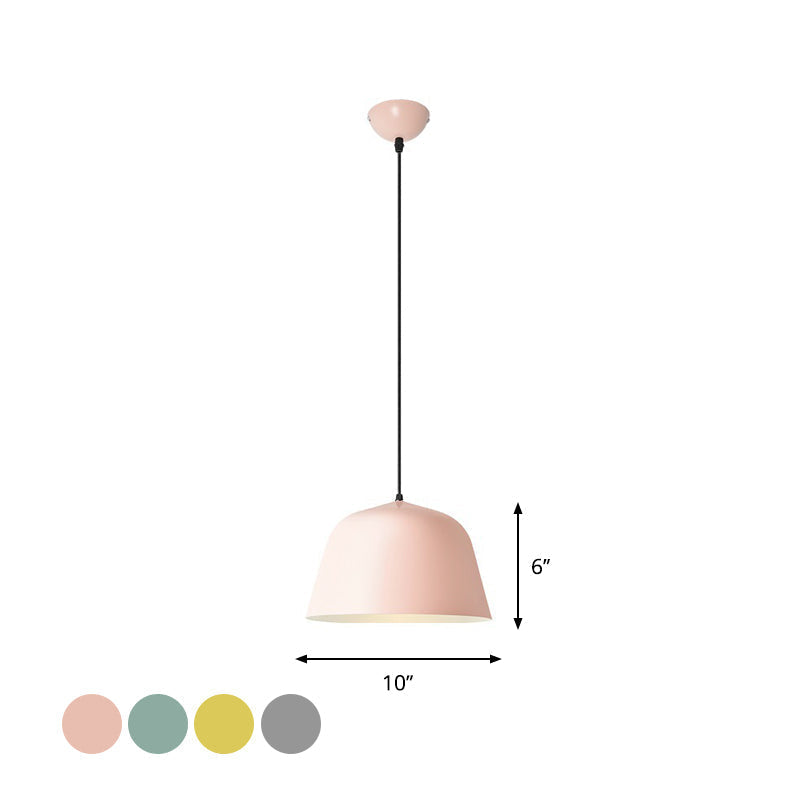 Macaron Single-Bulb Pendant Light with Pink/Grey/Green Bowl Shade, Iron Finish | 10"/12.5" Width