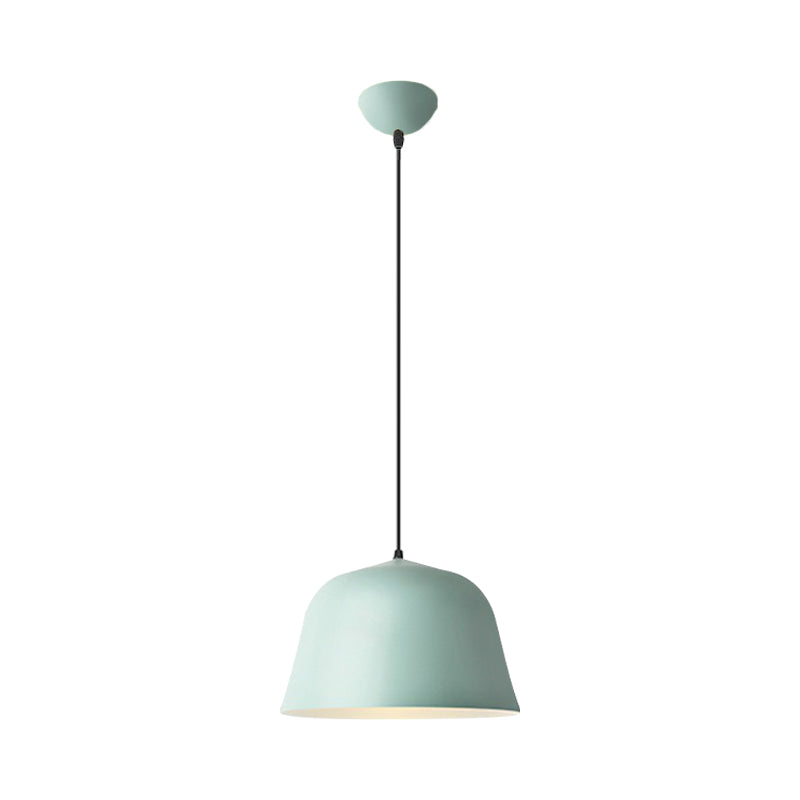 Macaron Single-Bulb Pendant Light with Pink/Grey/Green Bowl Shade, Iron Finish | 10"/12.5" Width