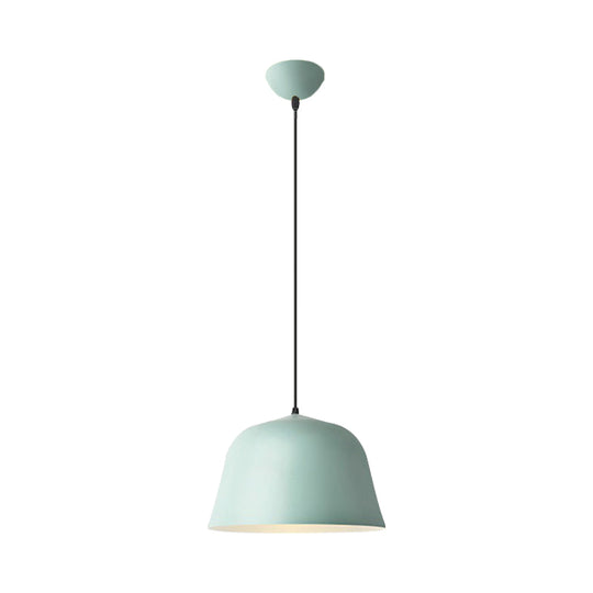 Macaron Single-Bulb Pendant Light with Pink/Grey/Green Bowl Shade, Iron Finish | 10"/12.5" Width