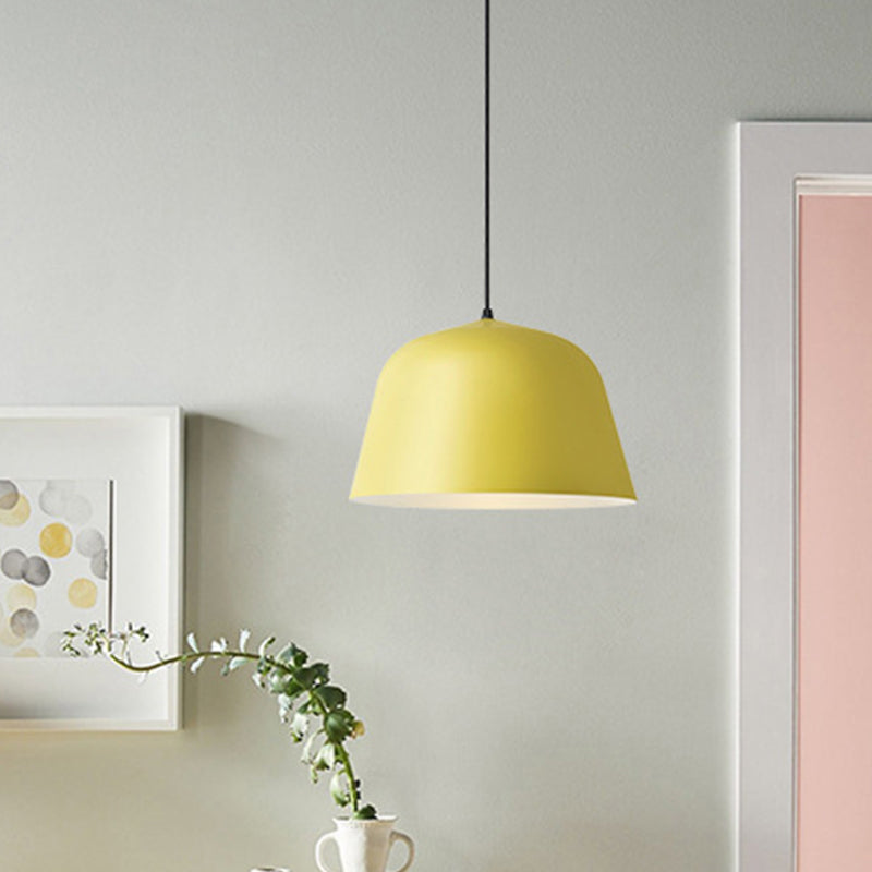 Macaron Single-Bulb Pendant Light with Pink/Grey/Green Bowl Shade, Iron Finish | 10"/12.5" Width