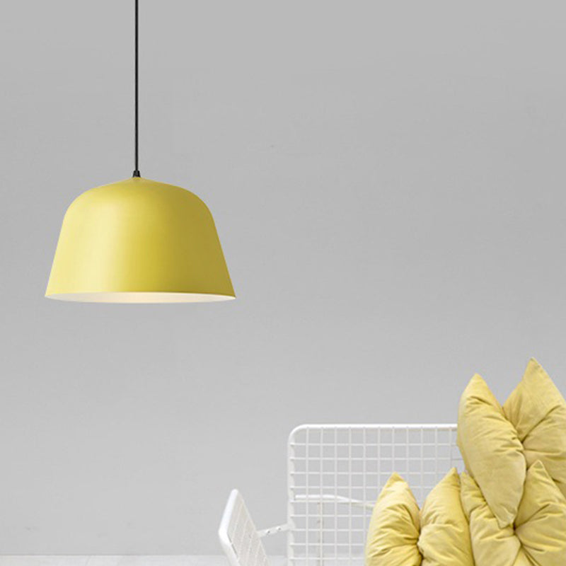 Macaron Single-Bulb Pendant Light with Pink/Grey/Green Bowl Shade, Iron Finish | 10"/12.5" Width