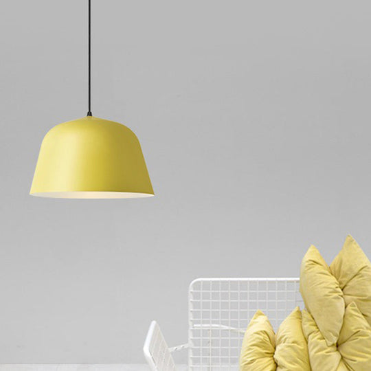 Macaron Single-Bulb Pendant Light with Pink/Grey/Green Bowl Shade, Iron Finish | 10"/12.5" Width