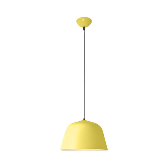 Macaron Single-Bulb Pendant Light with Pink/Grey/Green Bowl Shade, Iron Finish | 10"/12.5" Width
