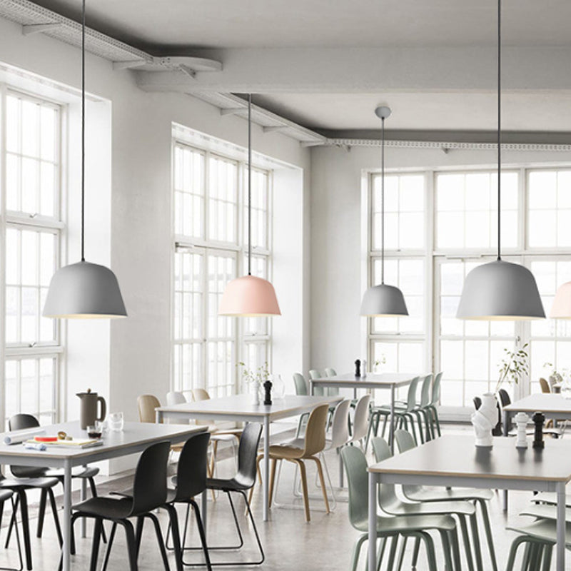 Macaron Single-Bulb Pendant Light with Pink/Grey/Green Bowl Shade, Iron Finish | 10"/12.5" Width