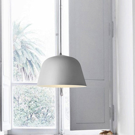 Macaron Single-Bulb Pendant Light with Pink/Grey/Green Bowl Shade, Iron Finish | 10"/12.5" Width