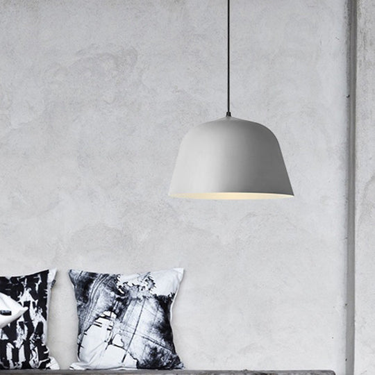 Macaron Single-Bulb Pendant Light with Pink/Grey/Green Bowl Shade, Iron Finish | 10"/12.5" Width