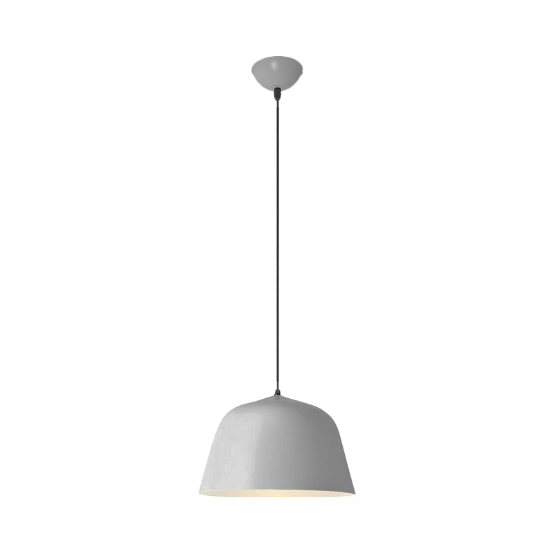 Macaron Single-Bulb Pendant Light with Pink/Grey/Green Bowl Shade, Iron Finish | 10"/12.5" Width