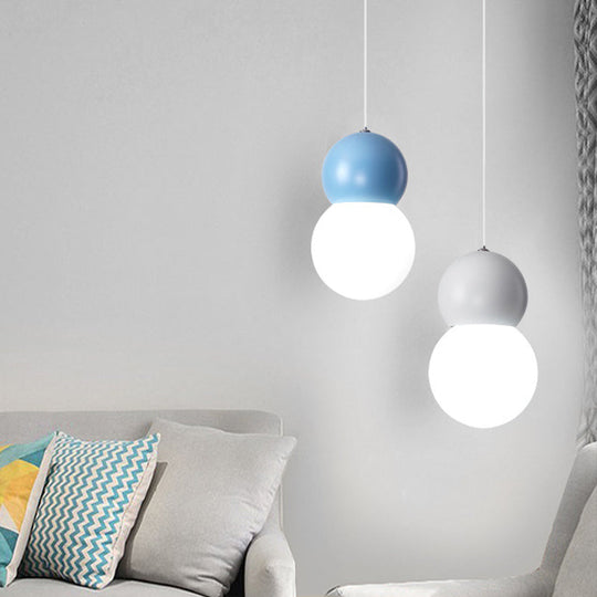 Kids Bedside Pendulum Light - Gourd Shape, Milky Glass, Macaron Ceiling Pendant - Pink/Yellow/Blue