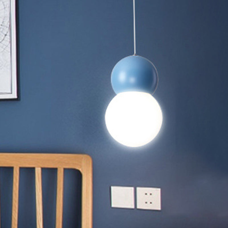 Kids Bedside Pendulum Light - Gourd Shape, Milky Glass, Macaron Ceiling Pendant - Pink/Yellow/Blue