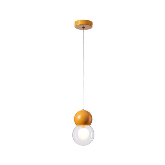 Kids Bedside Pendulum Light - Gourd Shape, Milky Glass, Macaron Ceiling Pendant - Pink/Yellow/Blue