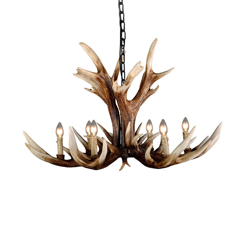 Farmhouse Artificial Antler Chandelier 6/8 Lights Resin Ceiling Pendant Lamp in Brown