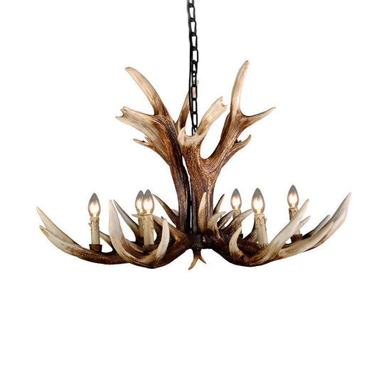 Farmhouse Artificial Antler Chandelier 6/8 Lights Resin Ceiling Pendant Lamp in Brown