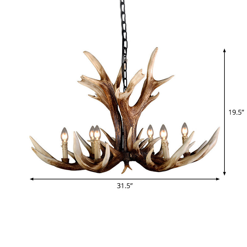 Farmhouse Artificial Antler Chandelier 6/8 Lights Resin Ceiling Pendant Lamp in Brown