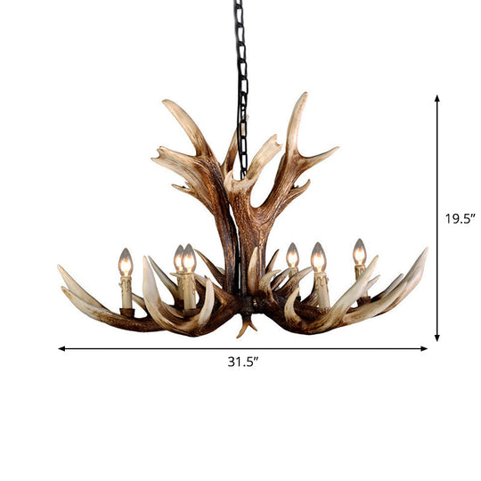 Farmhouse Artificial Antler Chandelier 6/8 Lights Resin Ceiling Pendant Lamp in Brown